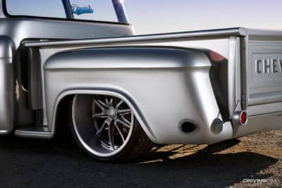 Rear wheel of Brian Raposo's Cinderella '57 Chevy 3100 pickup