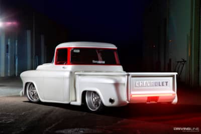 Rear of Snow White '57 Chevy Pickup