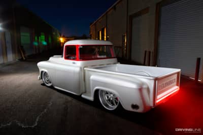 Rear of Snow White '57 Chevy Pickup