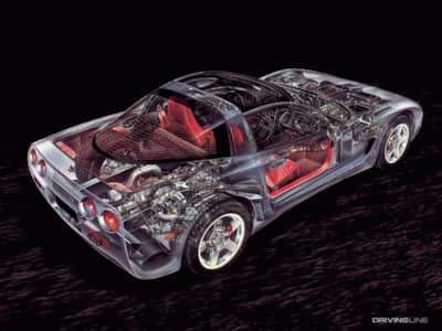 Chevrolet Corvette C5 cutaway from behind
