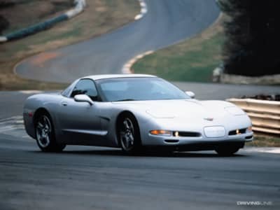 Chevrolet Corvette C5 coupe on the track in silver