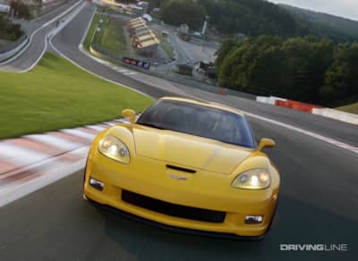 Chevrolet Corvette C6 Z06 in yellow on a race track