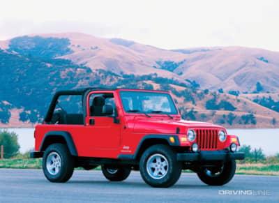 Jeep Unlimited LJ in red with open roof